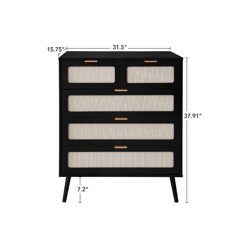 Arina 5-Drawer Accent Storage Cabinet, Woven Rattan Decorative Storage Cabinet for Living Room and Bedroom - The Pop Home, 3 of 9