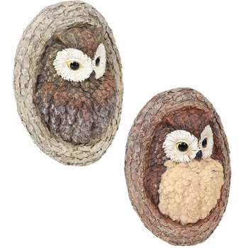 Sunnydaze Outdoor Polyresin Winifred and Wesley the Wise Old Owls Tree Hugger Tree Trunk Garden Sculpture Decoration - 9" - 2pc