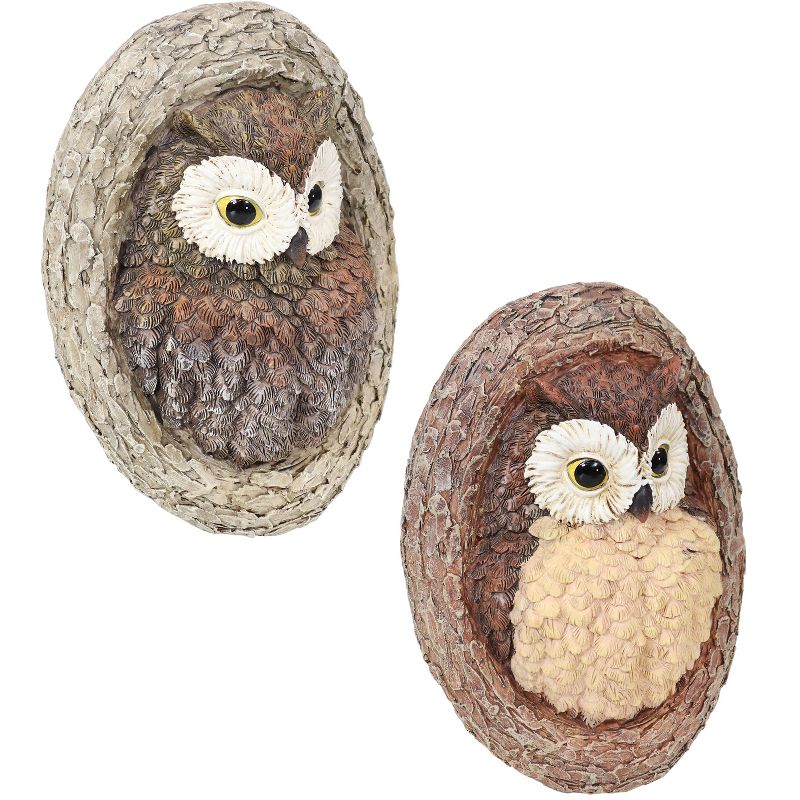 Sunnydaze Outdoor Polyresin Winifred and Wesley the Wise Old Owls Tree Hugger Tree Trunk Garden Sculpture Decoration - 9" - 2pc, 1 of 11