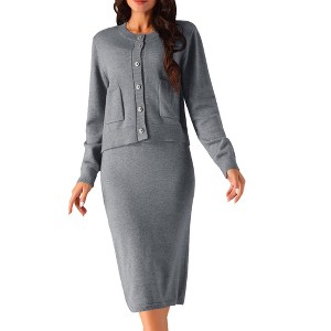 Seta T Women's Button Down Cardigan Midi Skirts Sweater Sets - 1 of 4