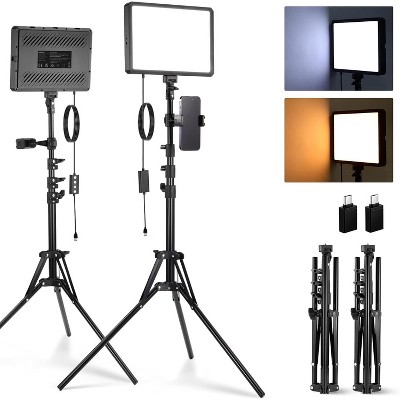 MaseiKar BASICS 2-Pack LED Video Light Panel Lighting Kit with 2 x 59" Stand & 2 x Phone Holders 850lx/0.5m Bi-Color 2700K-6500K Dimmable Studio Light