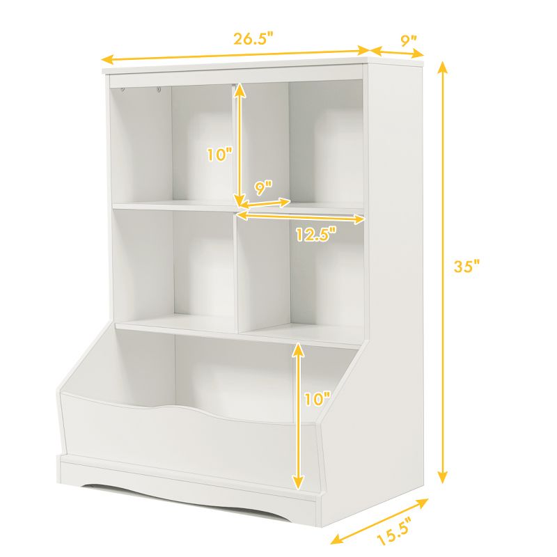 Costway 3-Tier Children's Multi-Functional Bookcase Toy Storage Bin Floor Cabinet GreyWhite, 3 of 13