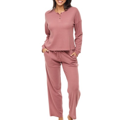 Adr Women's Ribbed Knit Pajamas Set Set With Pockets, Drop Shoulder  Sleepshirt And Pajama Thermal Underwear Pants Taupe 2x Large : Target