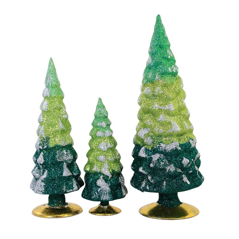 Cody Foster 11.75 In Green Glitter Gradient Trees Christmas Set/3 Decorate Village Mantle Decor Ombre Tree Sculptures, 2 of 4