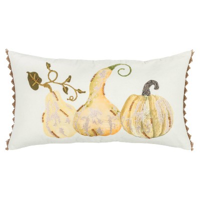 14"x26" Oversized Gourds Polyester Filled Lumbar Throw Pillow Beige - Rizzy Home