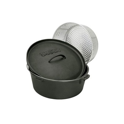 Bayou Classic 7420 20 Quart Seasoned Cast Iron Cooker Dutch Oven with Basket
