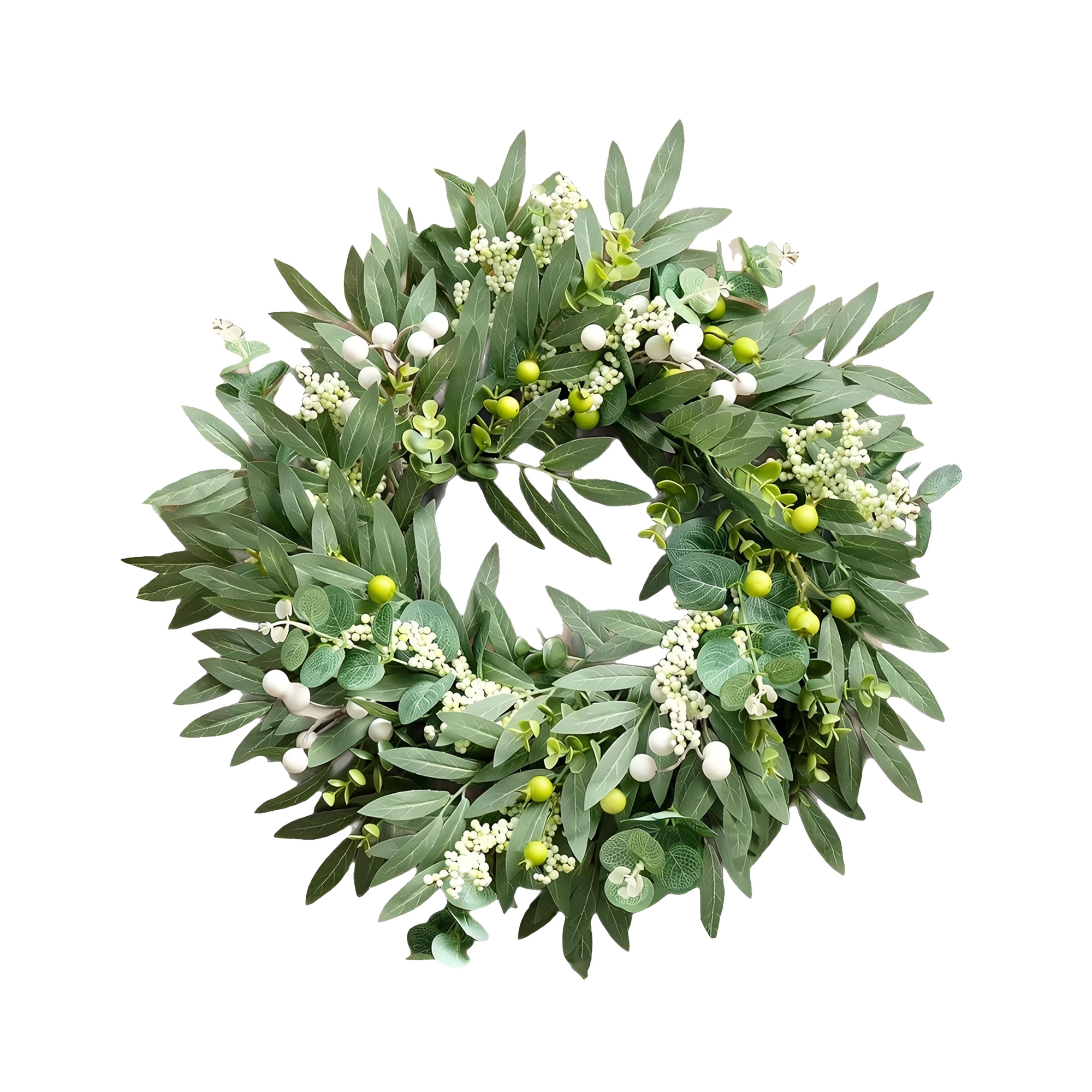 20 Inch Olive Wreath for Front Door, Artificial Greenery Wreath with Big Mixed Berries, All Season Farmhouse Wall Hanging for Porch Wall Home Decor
