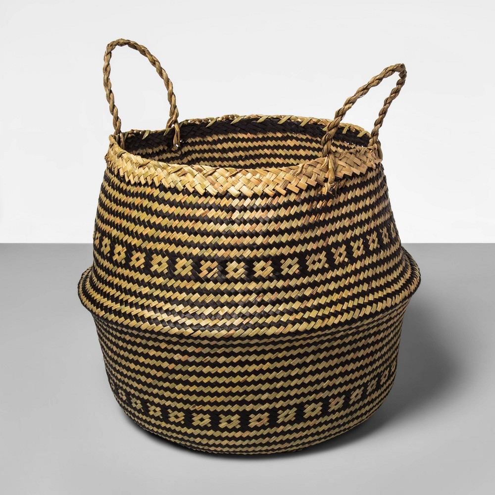 Palm Leaf Round Decorative Baskets Black - Opalhouse