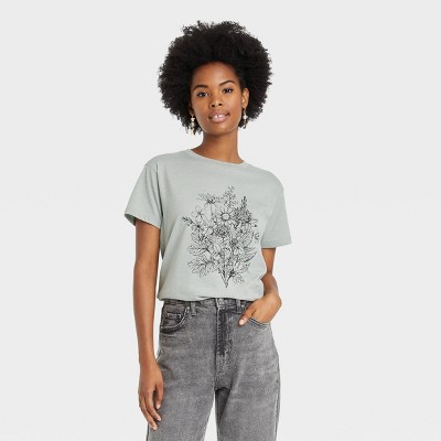 Women's Kindness Short Sleeve Graphic T-Shirt - Green Floral