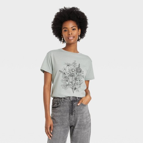 Women's Kindness Short Sleeve Graphic T shirt   Green Floral : Target