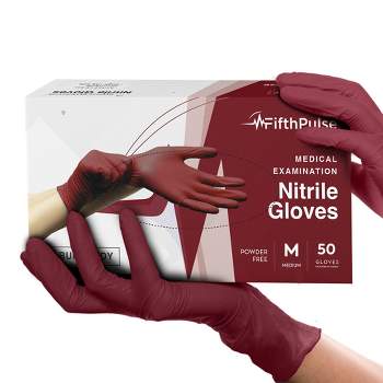 FifthPulse Nitrile Exam Gloves - Burgundy - Box of 50, Perfect for Cleaning, Cooking & Medical Uses