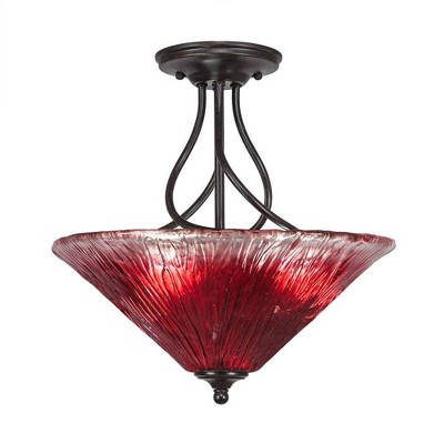 Toltec Lighting Capri 3 - Light Flush Mount in  Dark Granite with 16" Raspberry Crystal Shade