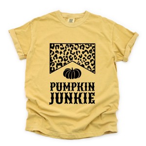 Simply Sage Market Leopard Pumpkin Junkie Garment Dyed Tee - S - Mustard - 1 of 4