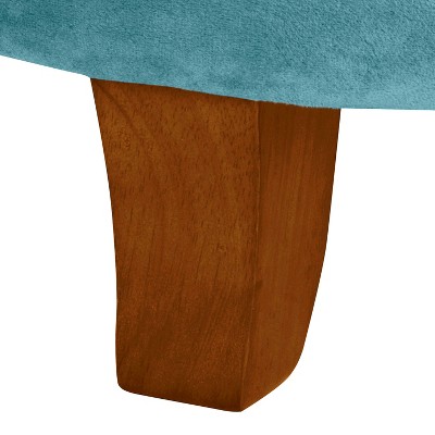 Teal Velvet Tufted Round Ottoman with Rustic Wood Legs
