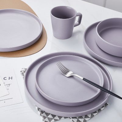 Light Gray Ceramic 32-Piece Minimalist Dinnerware Set, Service for 8
