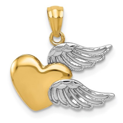 Black Bow Jewelry 14k Yellow Gold and White Rhodium Two Tone Heart with Wings Pendant