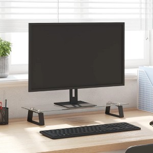 vidaXL Monitor Stand Black 23.6 in.x7.9 in.x3.1 in. Tempered Glass and Metal - 1 of 4