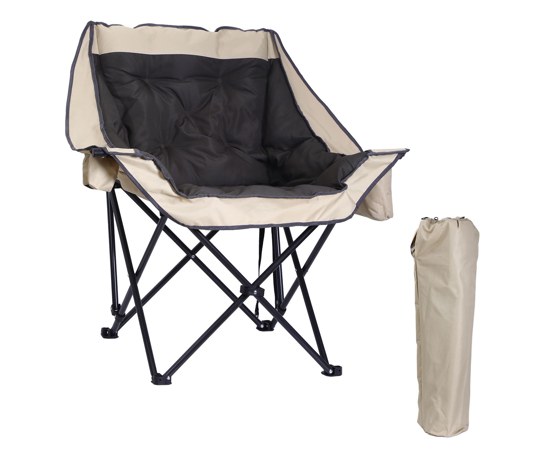 MUKE Oversized Padded Camping Chair for Adults, Heavy Duty Foldable Lawn Chair with Cup Holder & Cooler Bag, Thick Padded Camp Chair for Camping