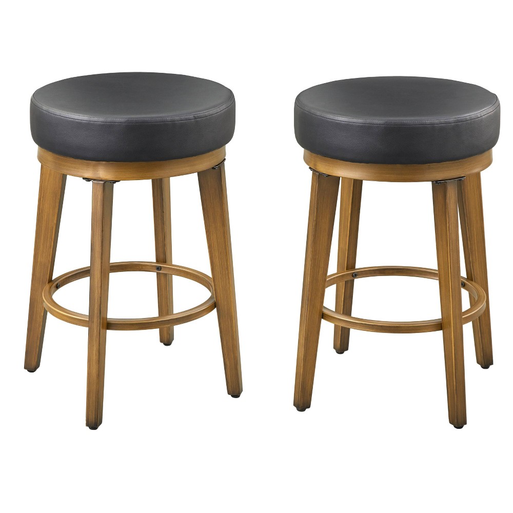 Photos - Chair 2pc 24" Linden Swivel Counter Height Barstools Black/Gold - angelo:HOME