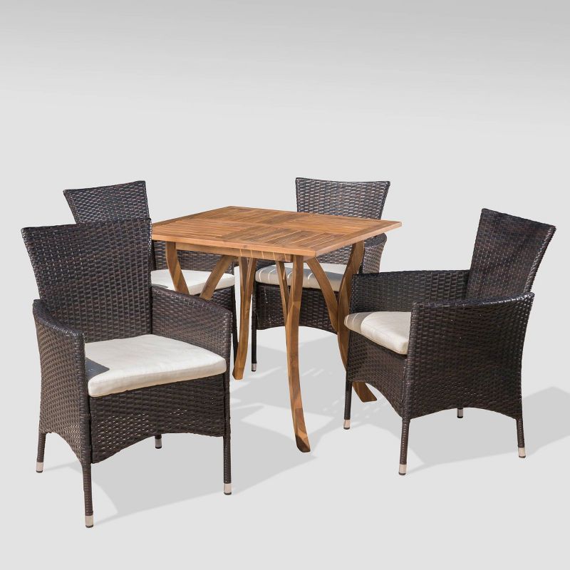 Danby 5pc Acacia Wood Wicker Dining Set - Brown/Beige - Christopher Knight Home, 3 of 8
