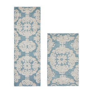 Medallion Collection 2 Piece 100% Cotton Tufted Bathroom Rug Set  with Non-Slip Backing, Machine Washable, Tumble Dry Bath Mat - 1 of 4