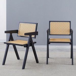 Okak Solid Wood Dining Chairs Set of 2, Dining Room Chairs with Rattan Back & Armrest, Simple Kitchen Side Chairs for Table Living Room - 1 of 4