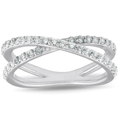 Pompeii3 1/2Ct Diamond X Ring Wide Womens Fashion Design Multi Row Band 10k White Gold