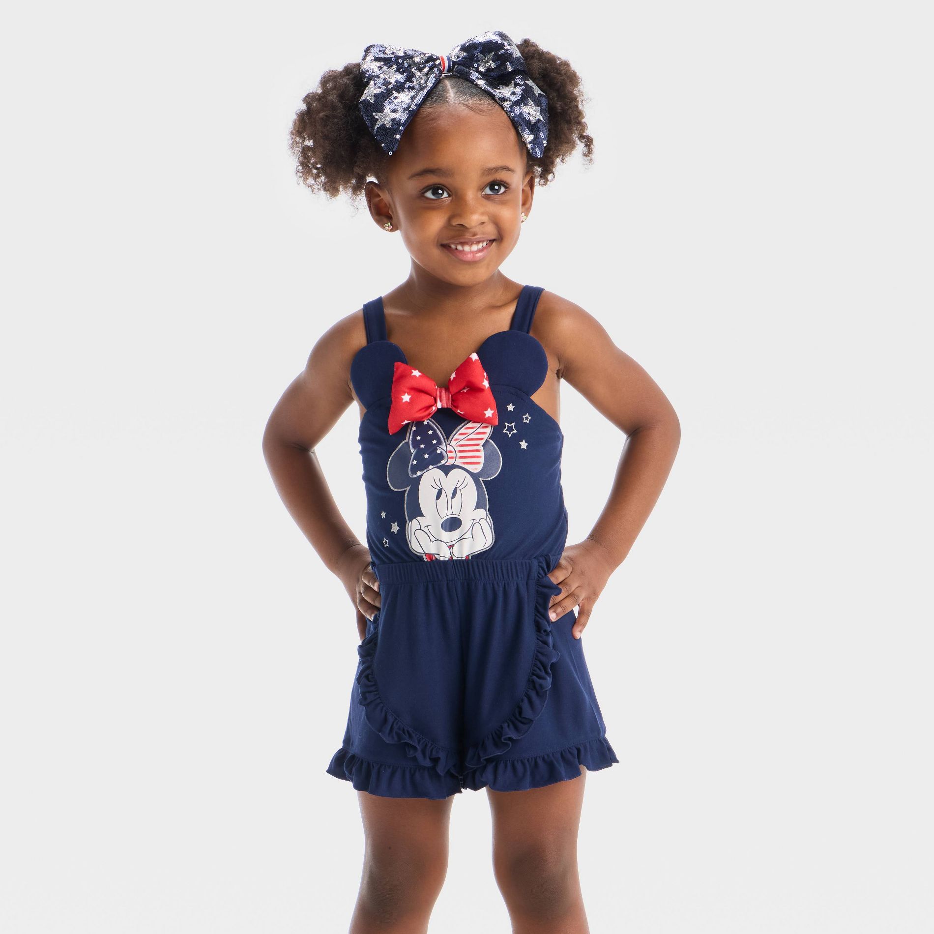 Toddler Girls' Disney Minnie Mouse Americana Romper - Red/Blue