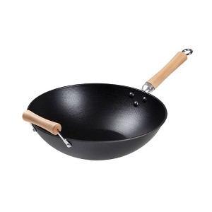 Joyce Chen Professional Series 14-Inch Preseasoned Cast Iron Flat Bottom Wok with Maple Handle - 1 of 4