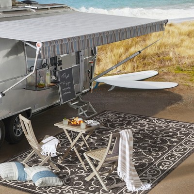 Charleston Black and Gray Filigree 9' x 12' Indoor/Outdoor Area Rug