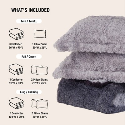 Intelligent Design Ultra Soft Faux Fur Comforter Set, Ombre Design Shaggy Long Fur Jump Tack Quilting Plushy Bedding Set with Matching Shams, Grey, Twin/Twin XL — фото 8