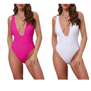 INSPIRE CHIC Women's Deep V Plunge Monokini Backless Bikini Suit 2 Sets - 1 of 4