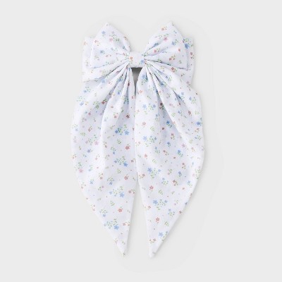 Fabric Bow Hair Barrette - Wild Fable™ White/Floral: Polyester Clip for All Hair Types, Solid Pattern, 18+ Age