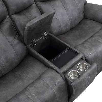 Gray Faux Suede Power Reclining Loveseat with Storage