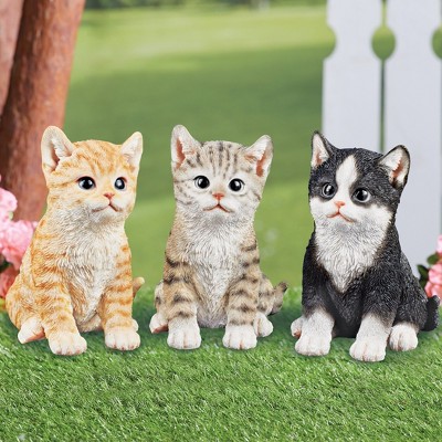 Hand-Painted Realistic Gray Tabby Cat Garden Statue
