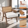 homfan Accent Chair Sturdy Wood Legs, Rattan Backrest & Beige Thick Linen Cushion - 3 of 4