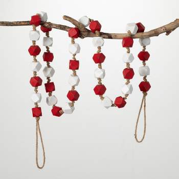 Ornativity Red Cranberry Wooden Garland - Rustic Red Wood Beaded Christmas Tree Decorations Garland Bead Strand