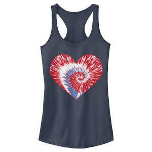 Juniors Womens Lost Gods Fourth of July Tie-Dye Heart Racerback Tank Top - 1 of 4