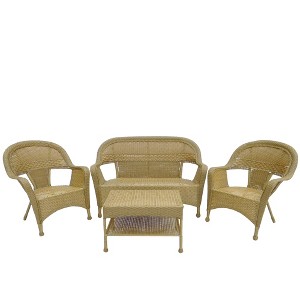 Northlight 4 Piece Honey Brown Wicker Loveseat Chairs and Table Patio Furniture Set 50" - 1 of 1