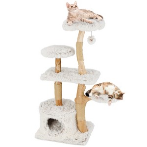 Costway 53” Tall Modern Cat Tree w/ Natural Wood Branches Scratching Posts Pet Furniture Kitty Playground - 1 of 4