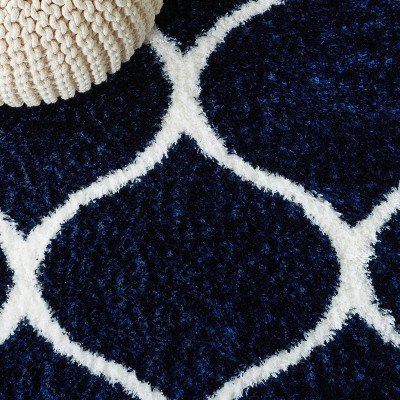 Navy and White Geometric Shag Area Rug 4' x 6'