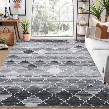 Area Rugs Moroccan Rugs Geometric Rug Non-Slip Rugs Abstract Distressed Accent Carpet, 9' x 12' Gray