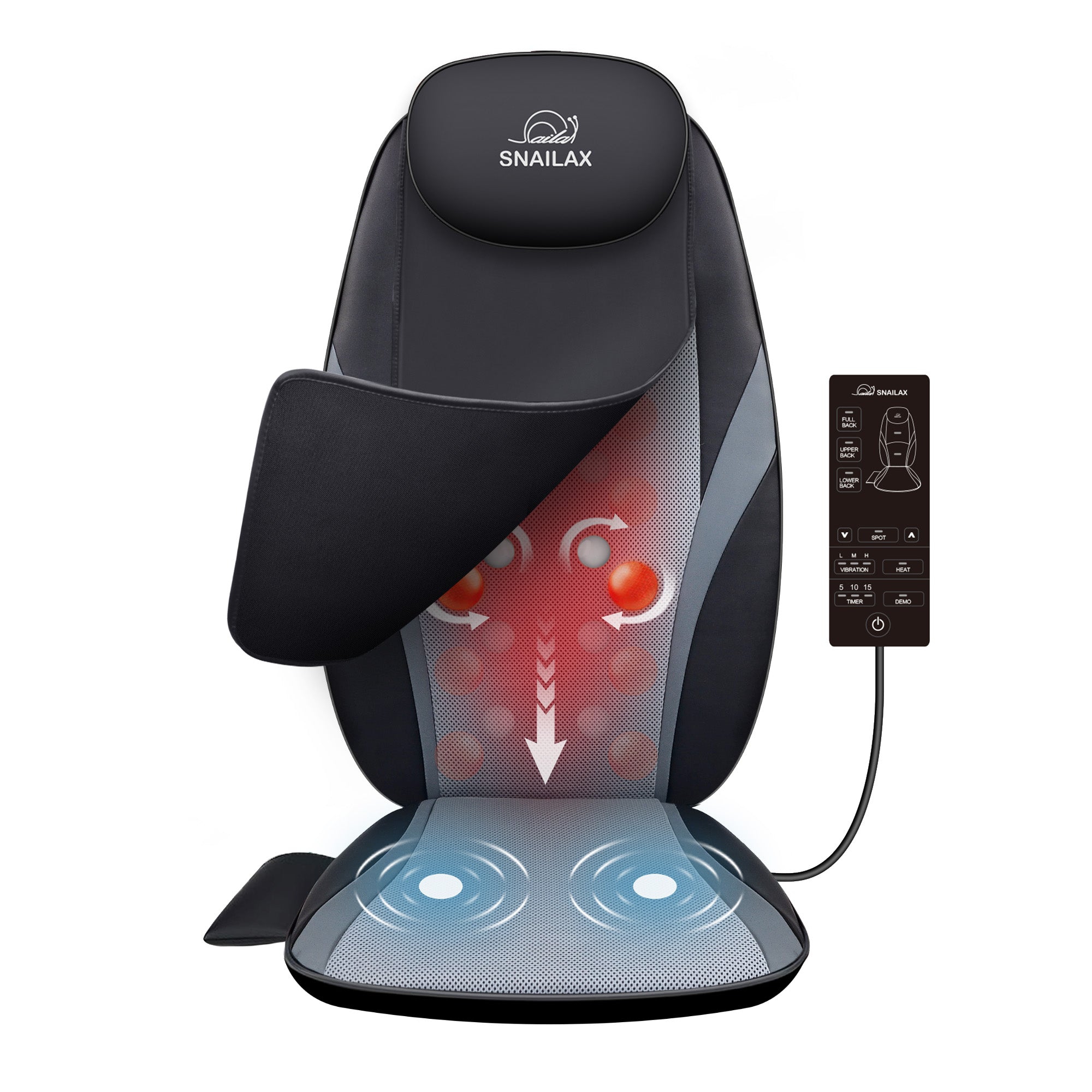 Snailax Shiatsu Massage Cushion- Heat Massage Chair Pad Black