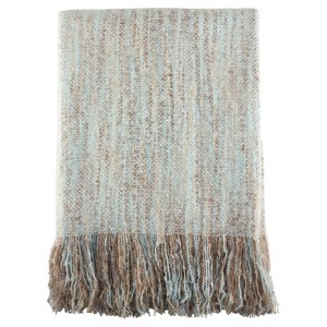 50"x60" Fringe Hem Faux Throw Blanket Aqua - Saro Lifestyle: Cozy Acrylic, Hand Washable, Year Round Comfort - 1 of 3