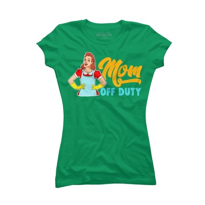 Junior's Design By Humans Mom Off Duty Cartoon By savariya T-Shirt