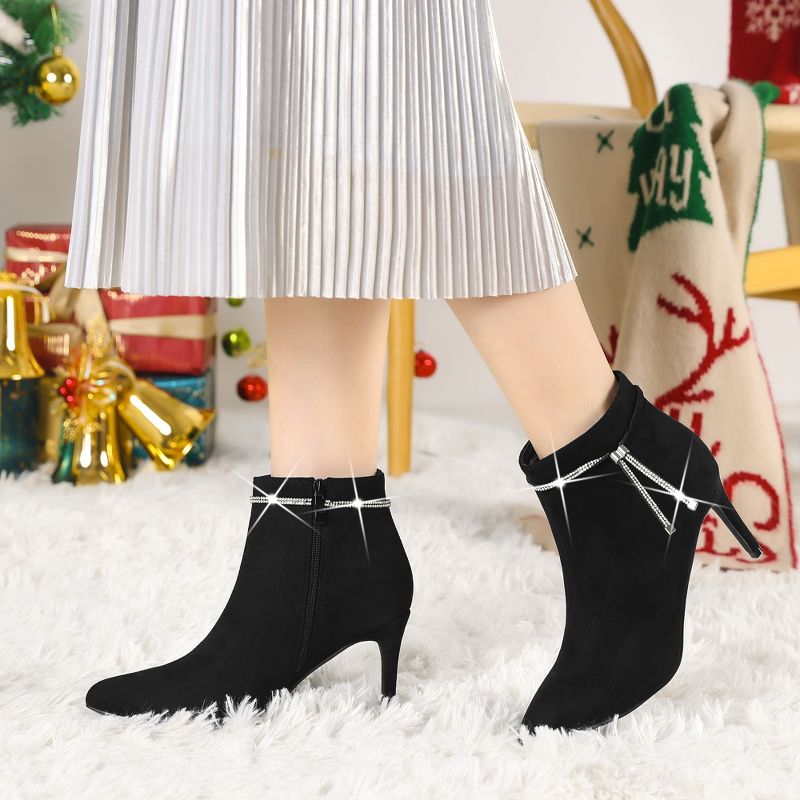 Allegra K Women's Bling Rhinestone Pointed Toe Stiletto Heels Ankle Boots, 2 of 8