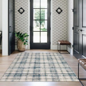 Washable Non-Slip Plaid Carpet - Farmhouse Living Room & Bedroom Rug, Soft Office Decor - 1 of 4