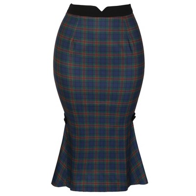 INSPIRE CHIC Women's Plaid Retro Elastic Waist Fishtail Mermaid Bodycon Pencil Skirt