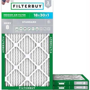 Filterbuy 18x30x1 Air Filter (3-Pack), Pleated MERV 8 Dust Defense Replacement HVAC AC Furnace Filters (Actual Size: 17.75 x 29.75 x 0.75) - 1 of 4