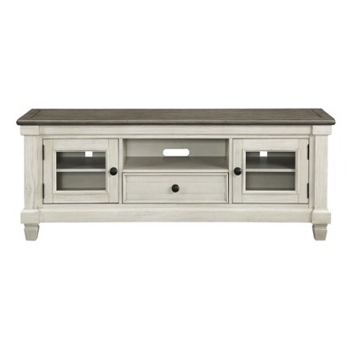 Sapphtopaz Retro TV Stand for TVs Up to 70" with Storage Cabinet&Drawer,Glass Door Console Table with Two-Tone Design TV Console for Living Room